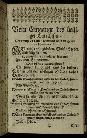 Vom Eingang des heiligen Catechismi.