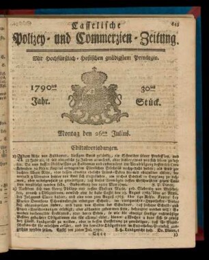 30tes Stueck, Montag den 26ten Julius. 1790