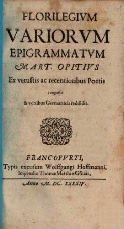 Florilegivm Variorvm Epigrammatvm