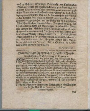 Eben desselbigen Apostolischen Gesandten Requisitio Festium/ oder Erforderung der Gezeugen.