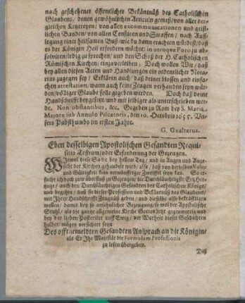 Eben desselbigen Apostolischen Gesandten Requisitio Festium/ oder Erforderung der Gezeugen.
