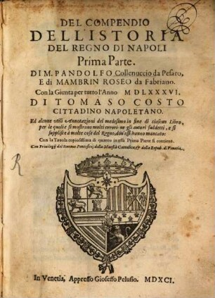 Del Compendio Dell'Istoria Del Regno Di Napoli ... Parte, 1