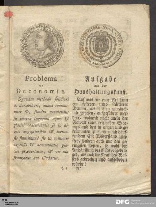 Problema ex Oeconomia./ Aufgabe aus der Haushaltungskunst.