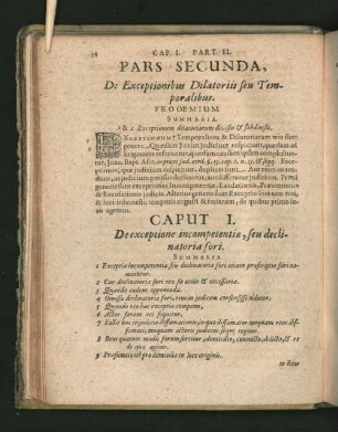 Pars Secunda, De Exceptionibus Dilatoriis ... [Proömium; Cap. I. - IV.]