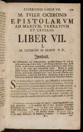 279-336, M. Tulli Ciceronis Epistolarum ad Marium, Trebatium et ceteros. Liber VII.