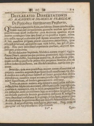 Declaratio Dissertationis ... De Periodico foeminarum Profluvio.