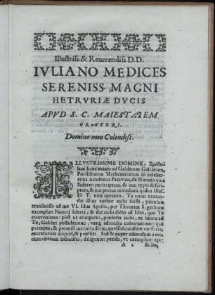 Ivliano Medices sereniss magni hetrvriae dvcis ... Domino meo Colendiss