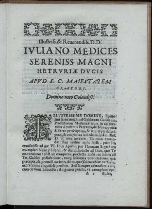 Ivliano Medices sereniss magni hetrvriae dvcis ... Domino meo Colendiss