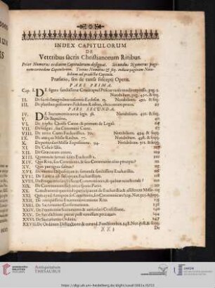 Index Capitulorum de Veteribus sacris Christianorum Ritibus.