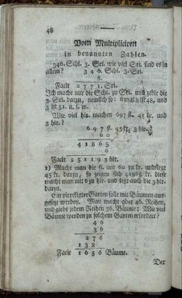 Vom Multipliciren in benannten Zahlen. - Ganze und gebrochene Zahlen, die Anfangs wie ganze Zahlen aussehen.