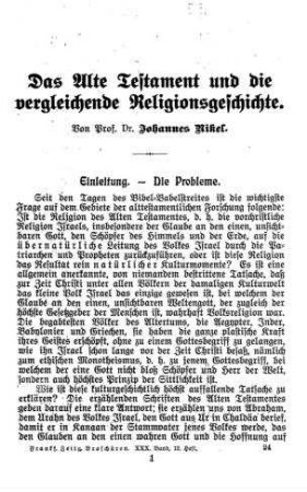 Das Alte Testament und die vergleichende Religionsgeschichte / von Johannes Nikel
