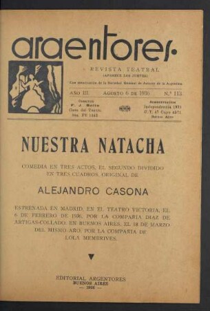 1936011300: Nuestra Natacha : comedia en tres actos, el segundo dividido en tres cuadros