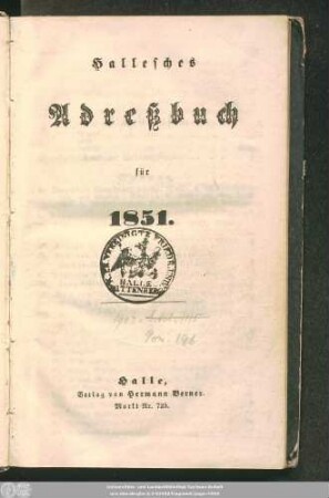 1851: Hallisches Adreßbuch : für ...