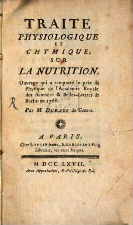 Traité physiologique et chymique sur la nutriction