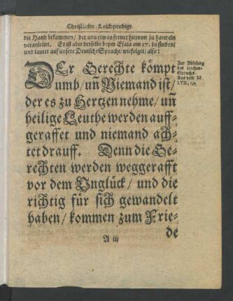 [...]Leichen-Spruch beym Esaia am 57. zu finden/ [...]