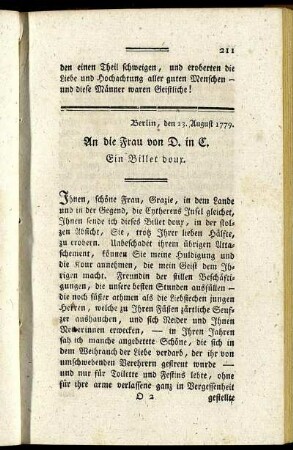 An die Frau von D. in C. Ein Billet doux.