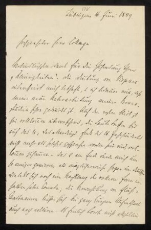 Brief von Christoph Sigwart an Paul de Lagarde, Tübingen, 16.6.1889