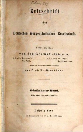 Zeitschrift der Deutschen Morgenländischen Gesellschaft : ZDMG. 15, 15. 1861