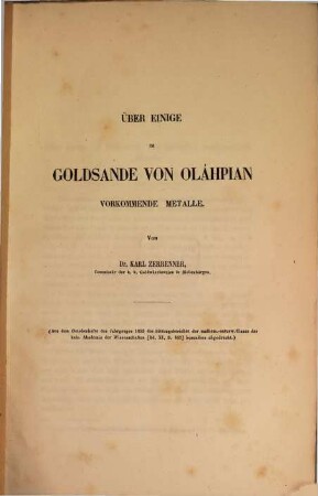 Über einige im Galdsande von Oláhpian vorkommende Metalle