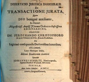 Dissertatio iuridica inauguralis de transactione iurata