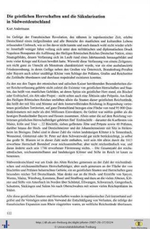 Die geistlichen Herrschaften und die Säkularisation in Südwestdeutschland