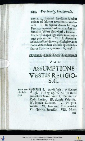 Pro Assuptione Vestis Religiosae.