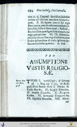 Pro Assuptione Vestis Religiosae.