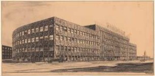 Haus des Rundfunks, Berlin-Charlottenburg Wettbewerbs-Entwurf: Perspektivische Ansicht Masurenfront