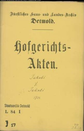 Jakobi, Stephan Henrich zu Hohenhausen gegen Witwe Jakobi zu Hohenhausen - Kündigung der Wohnung