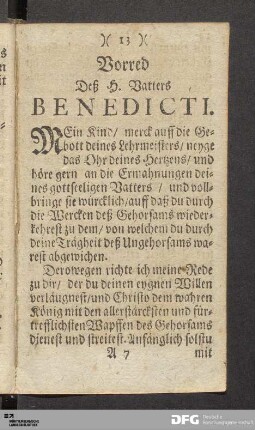 Vorred deß H. Vatters Benedicti.