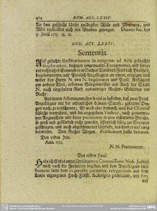 Num. Act. LXXIV. Sententia