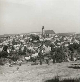 Schneeberg. Blick auf die Stadt mit Stadtkirche von Südwest