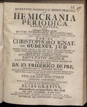 Dissertatio Inauguralis Medico-Practica De Hemicrania Periodica Casum Sistens