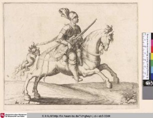 [Ein Kavallerist mit erhobenem Gewehr, nach rechts reitend; A Cavalryman Holding a Gun, Riding to the Left]