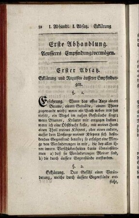 Erster Absatz. Erklärung und Requisite äusserer Empfindungen.