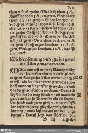 Wie die Pfenning und grehn gewicht sollen gemacht werden