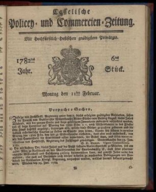 6tes Stueck, Montag den 11ten Februar. 1782