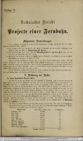 Beilage II. Technischer Bericht zum Projecte einer Fernbahn