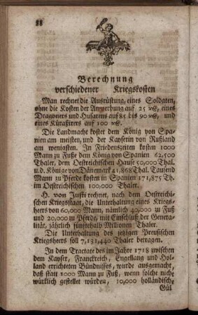 Berechnung verschiedener Kriegskosten.