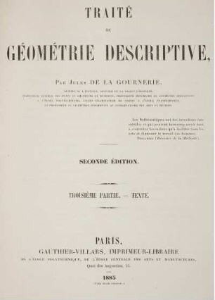 Partie 3: Traité de géométrie descriptive. Troisième Partie