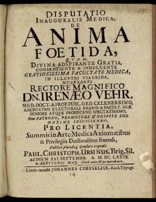 Disputatio Inauguralis Medica, De Anima Foetida
