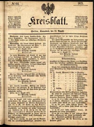 Ausgabe vom Samstag, den 12. August 1871.