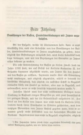 Dritte Abtheilung. Bemühungen der Russen, Handelsverbindungen mit Japan anzuknüpfen.