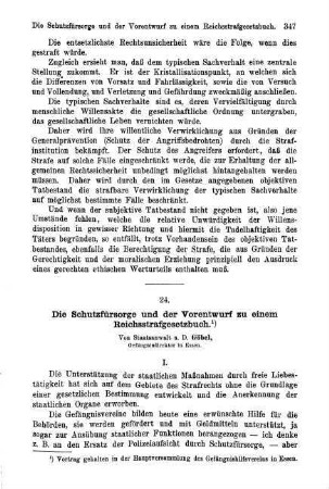 347-353, Die Schutzfürsorge und der Vorentwurf zu einem Reichsstrafgesetzbuch