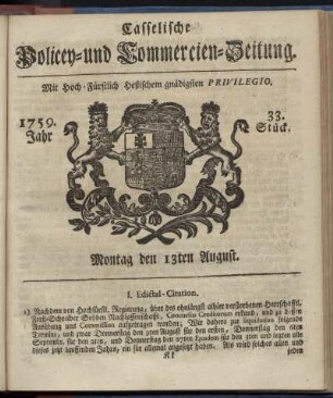 33. Stueck, Montag den 13ten August 1759