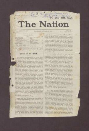 Ausgabe von "The Nation" mit einem Artikel über die Ernennung von Prinz Max zum Reichskanzler