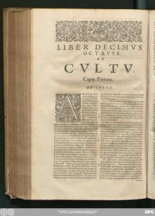 Liber Decimus Octavus. De Cultu.