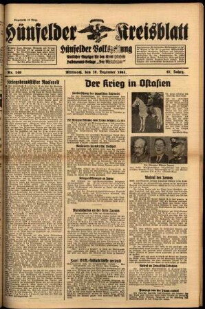 Ausgabe vom Mittwoch, den 10. Dezember 1941.