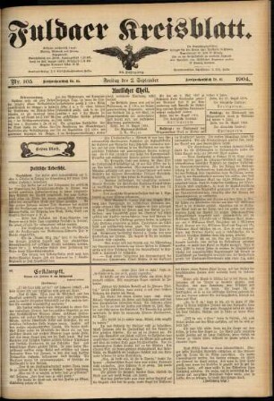 Erste Ausgabe vom Freitag, den 02. September 1904.