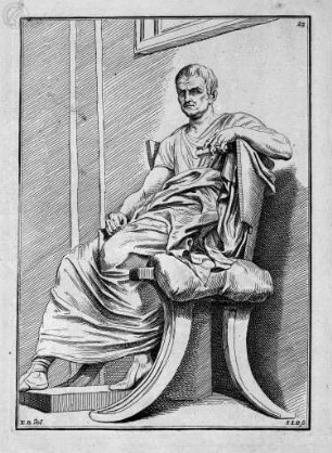 Philippo L. Baroni de Stosch antiquitatis amatori... Nürnberg 1732, Thronender Mann, in Toga gehüllt, in Dreiviertelansicht von rechts wiedergegeben